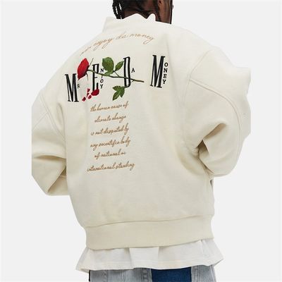 Lãs feitas sob encomenda Rose Fleece Letter Bomber Jacket do inverno 100% dos revestimentos do time do colégio do bordado do OEM
