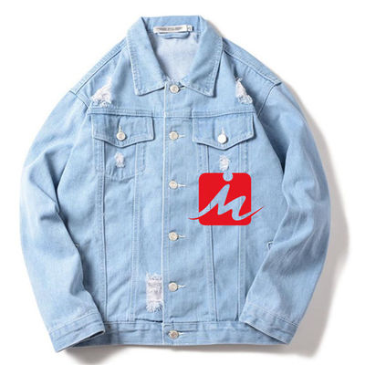 Revestimento de montada ocasional de Streetwear dos revestimentos da sarja de Nimes do bordado do algodão do poliéster