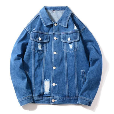Revestimento de montada ocasional de Streetwear dos revestimentos da sarja de Nimes do bordado do algodão do poliéster
