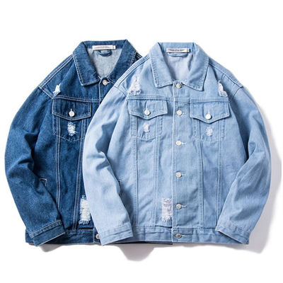 Revestimento de montada ocasional de Streetwear dos revestimentos da sarja de Nimes do bordado do algodão do poliéster