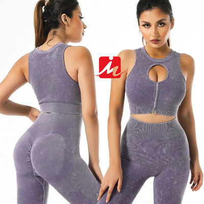 Sutiã esportivo feminino 5 peças e leggings sem costura com nervuras conjuntos de fitness roupas esportivas