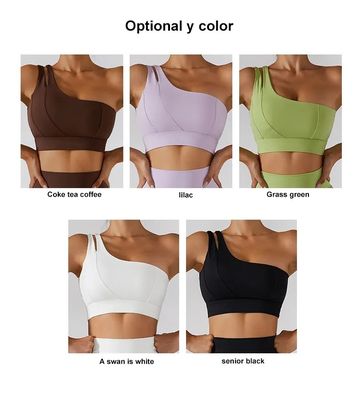 Alça de ombro única oblíqua feminina roupa íntima yoga fitness tubo de suporte de alto impacto