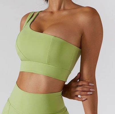 Alça de ombro única oblíqua feminina roupa íntima yoga fitness tubo de suporte de alto impacto