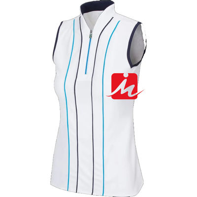 Camisa polo feminina gola alta 1/4 zíper no meio impressão personalizada sem mangas